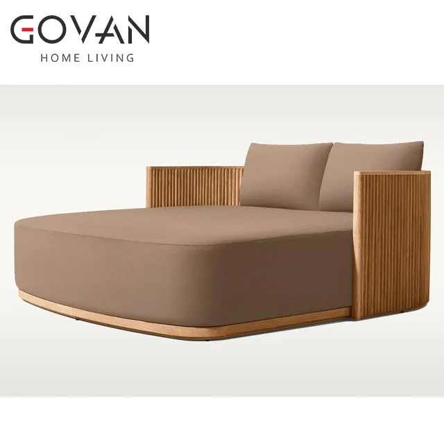 2024 all'aperto doppia Chaise Lounge nuovo Design in stile moderno Hotel Patio in legno di Teak massello Daybed per il tempo libero