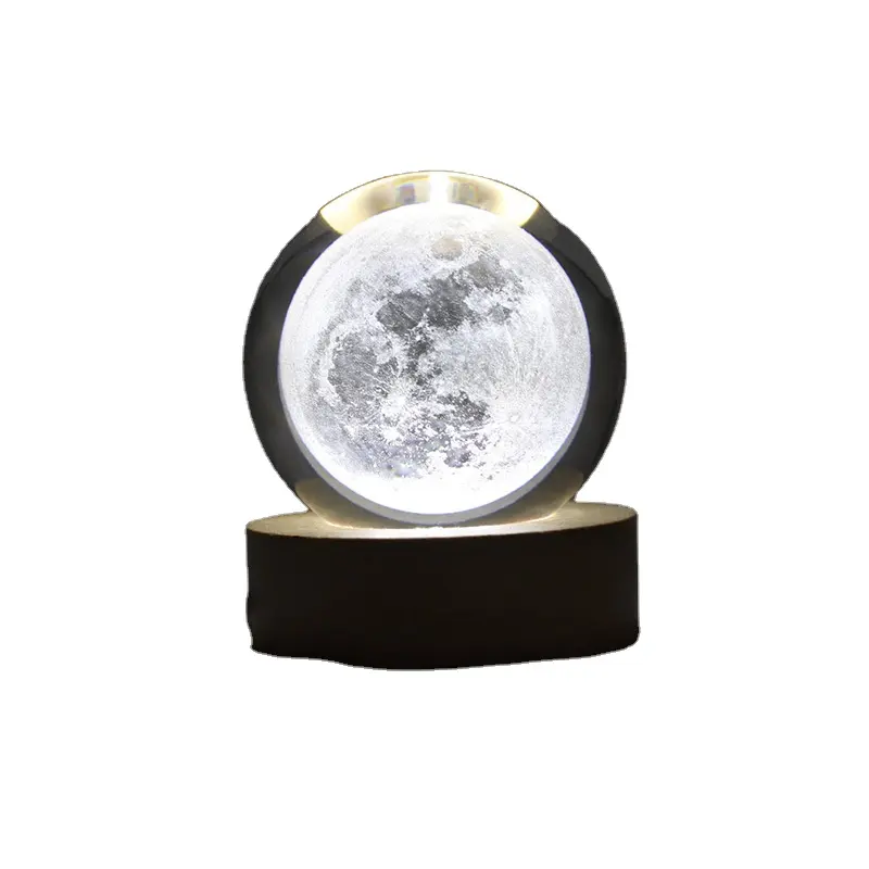 3D лазерная гравировка Луна Солнечная система светящийся прозрачный хрустальный шар украшение ночник настольное украшение