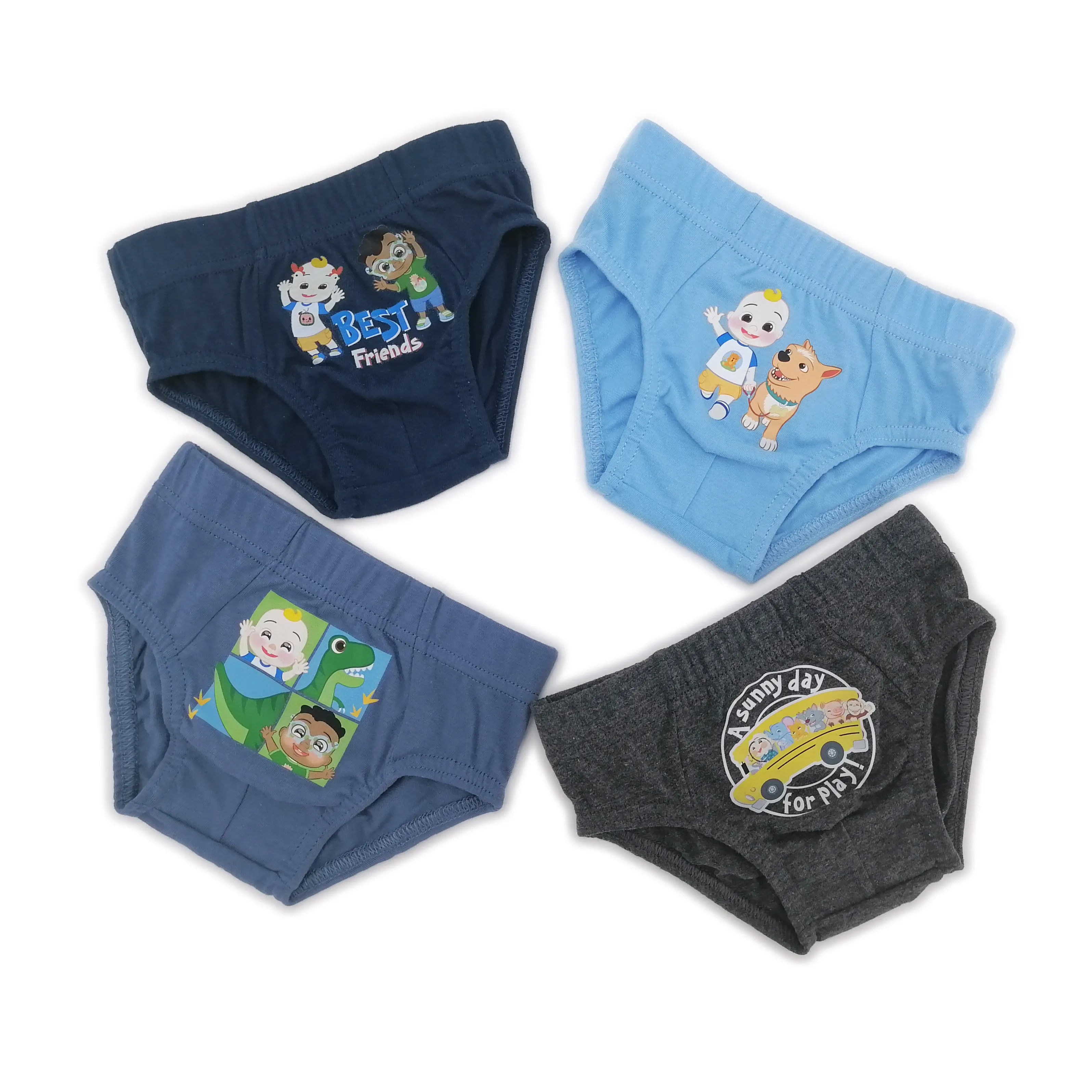 Benutzer definierte Logo niedlichen Druck atmungsaktive Baumwolle Jungen Unterwäsche Kinder Höschen 4er Pack