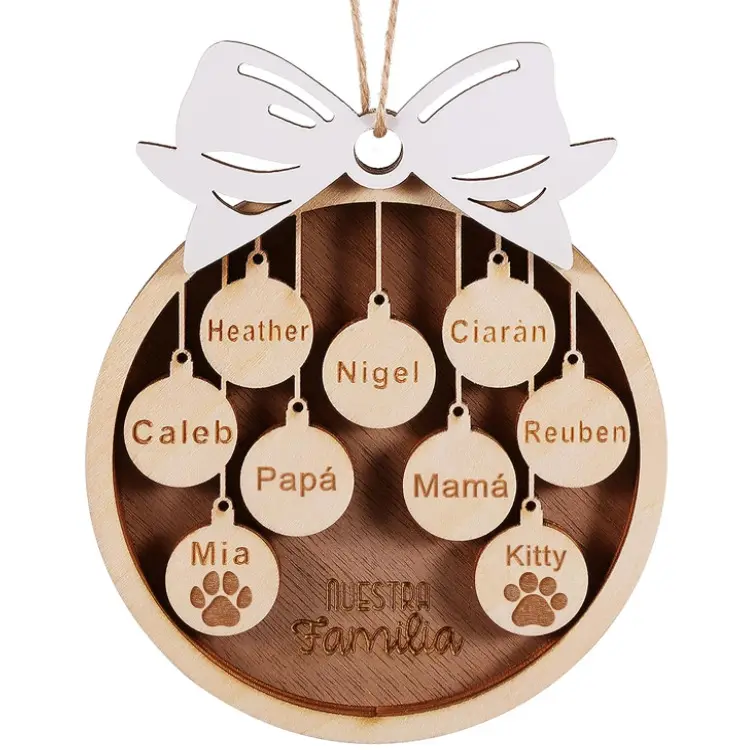 عيد الميلاد شجرة عيد الميلاد زخرفة خشبية هدية عيد الميلاد الحلي مع أسماء شجرة العائلة