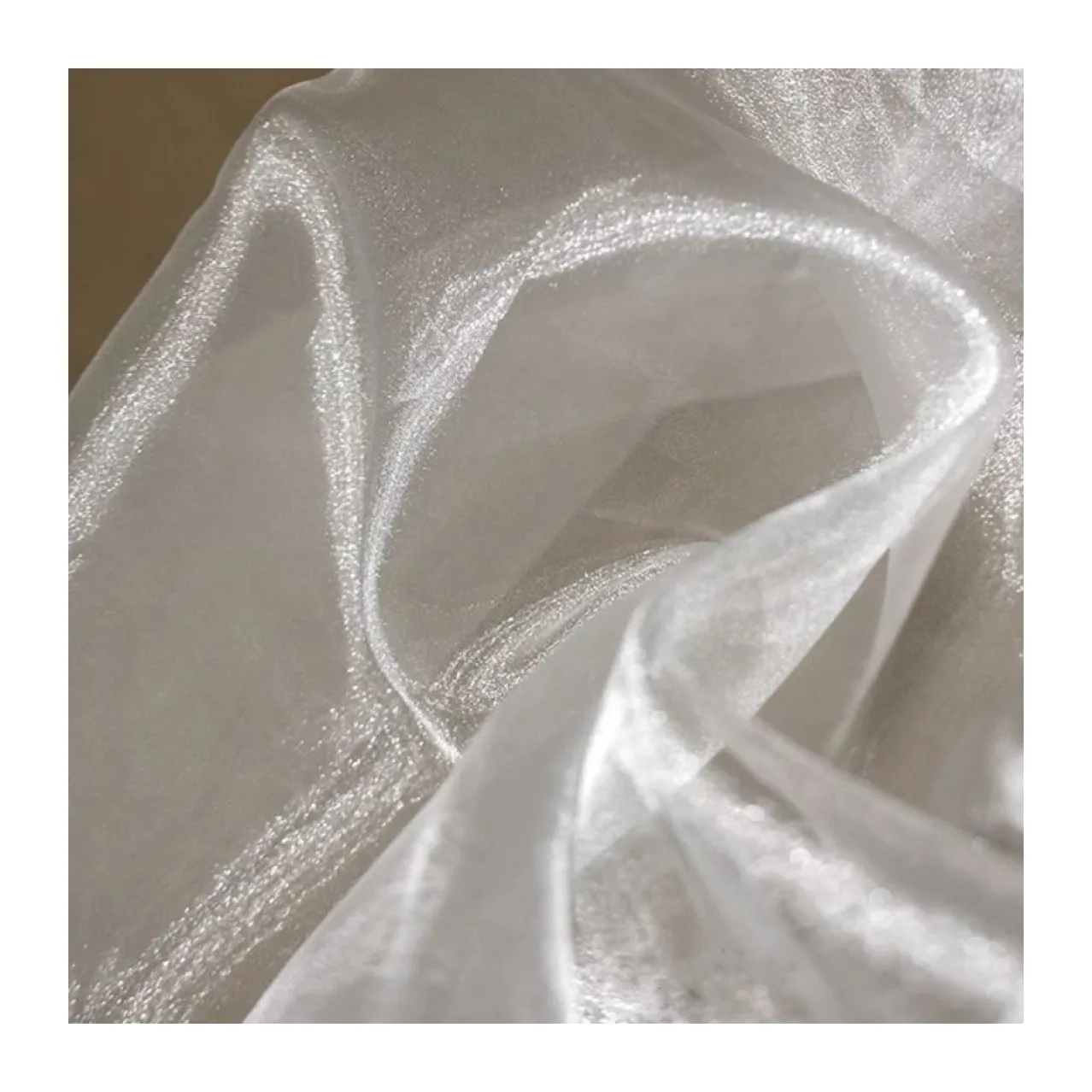 White Shiny Plain Solid Color Silk Organza Fabric For Home Clothing Wedding Bridal Occasion