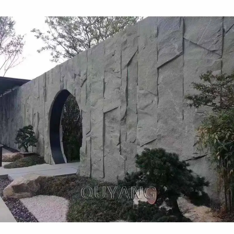 Quyang Groothandel Outdoor Grijs Natuurlijke Graniet Huis Buitenmuur Panelen Big Slab Lava Cultuur Steen Fineer Bekleding