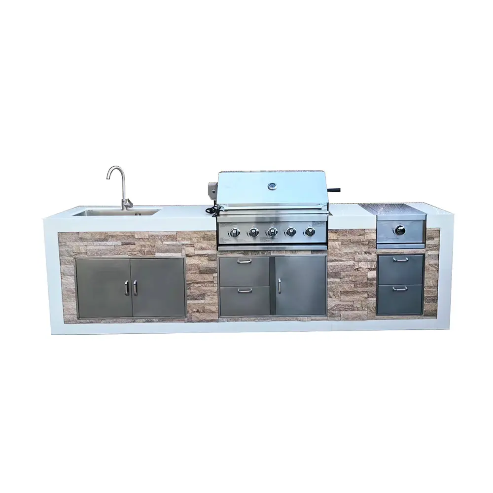 Offre Spéciale arrière-cour toit cuisson gril à gaz 304 acier inoxydable extérieur BBQ armoires de cuisine