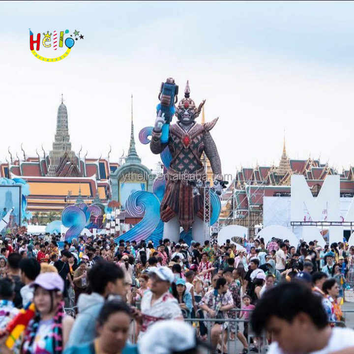 Bangkok Giant Thai Guardian Statues Blue Inflatable Yaksha with Water Pistol