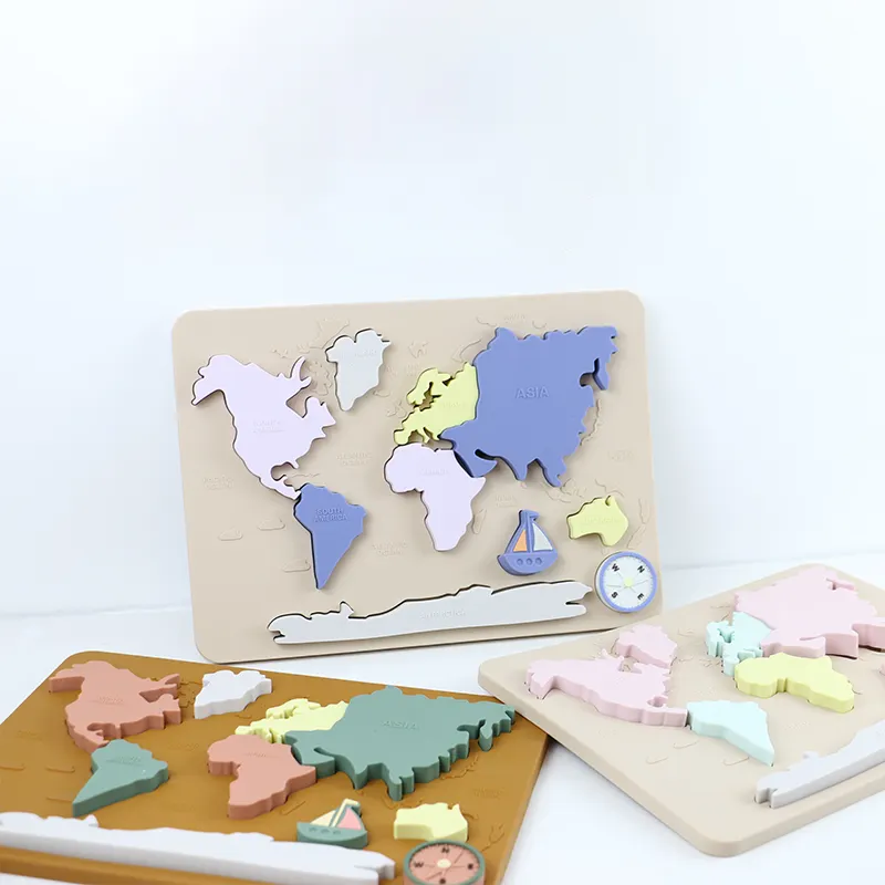 بيزن سيليكون خريطة العالم القارات والمحيط شخصية لغز الطفل هدية مونتيسوري ألعاب تعليمية للأطفال الصغار المجلس الحسي