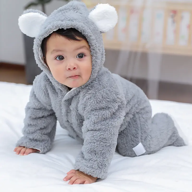 2022 the latest soft shell new born baby romper long sleeve hooded collar soild cotton winter infant kids boys girls clothes