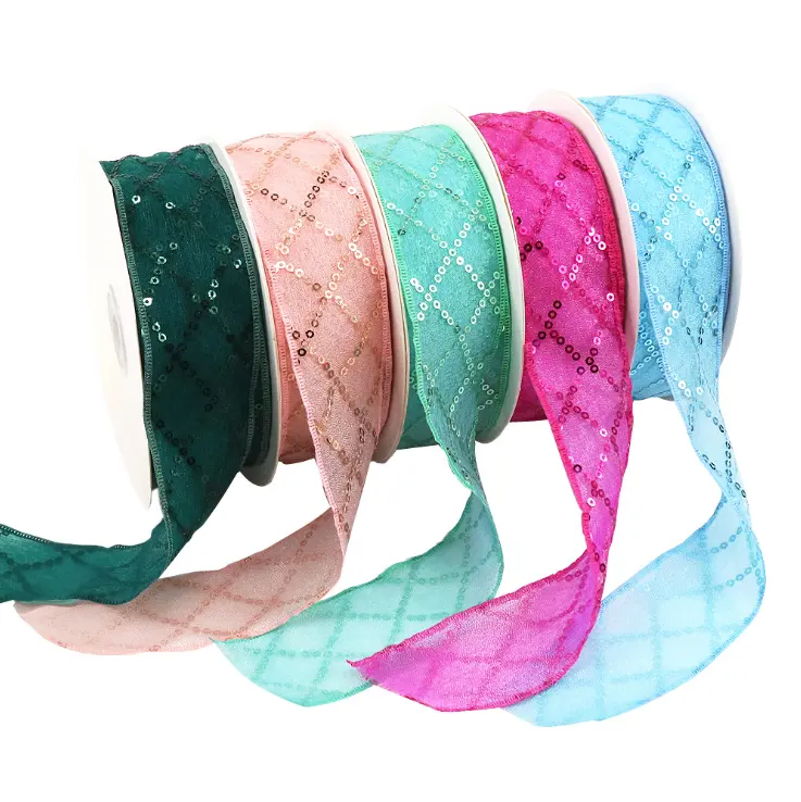 Wholesale gift packaging square mesh ribbon,color cotton tape