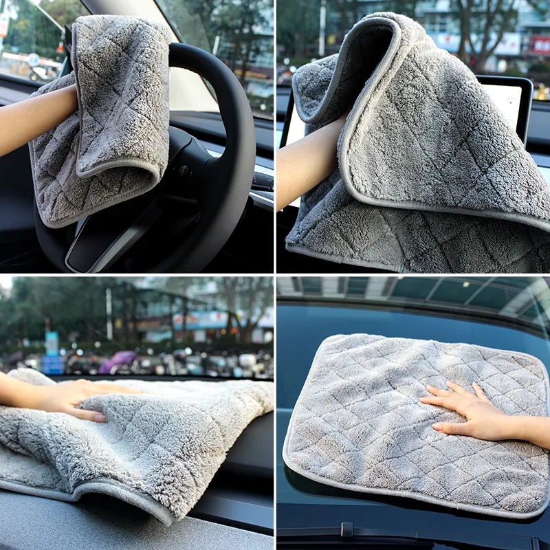 2024 New Coral Fleece Car Cleaning Cloth with Binding Edge Double sides Microfiber Car Wash Towel Car Drying Towel