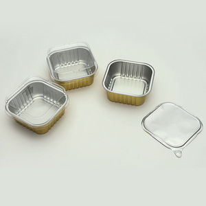 Bán buôn 300ml 10oz vuông cupcake Foil cup dùng một lần mini bánh Chảo nhôm foil Baking cup có nắp đậy - Product Image 4