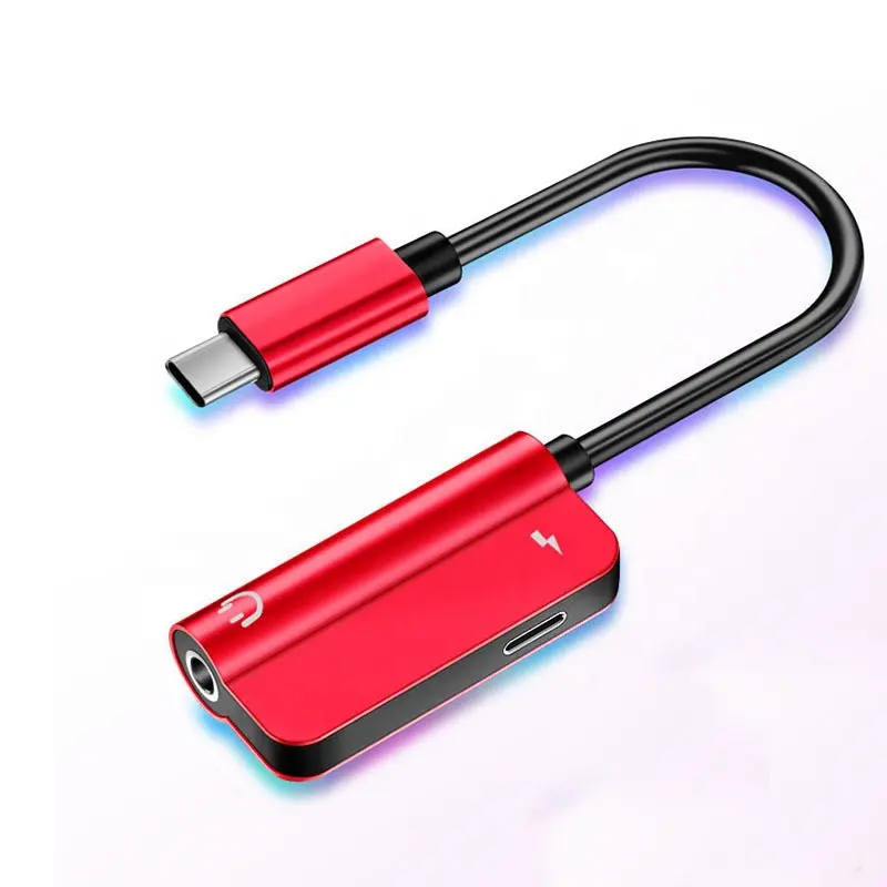สีแดง USB ประเภท C ถึง3.5 4ขาหญิงหูฟังอะแดปเตอร์สำหรับชาร์จเล่นและโทร