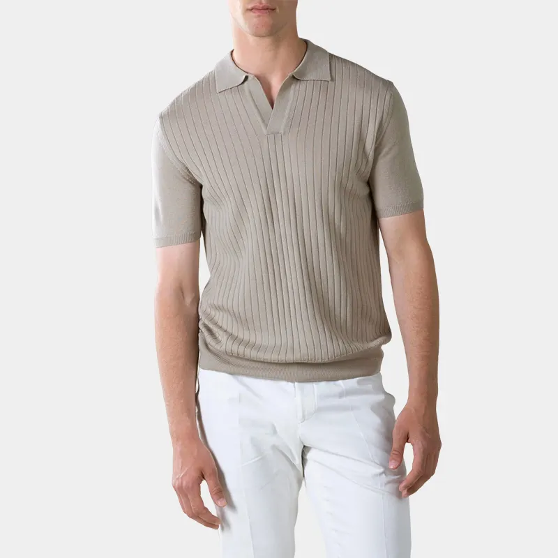 Özelleştirilmiş yaz sıcak yüksek kalite erkekler rahat resmi iş kısa kollu polo örme nervürlü t shirt