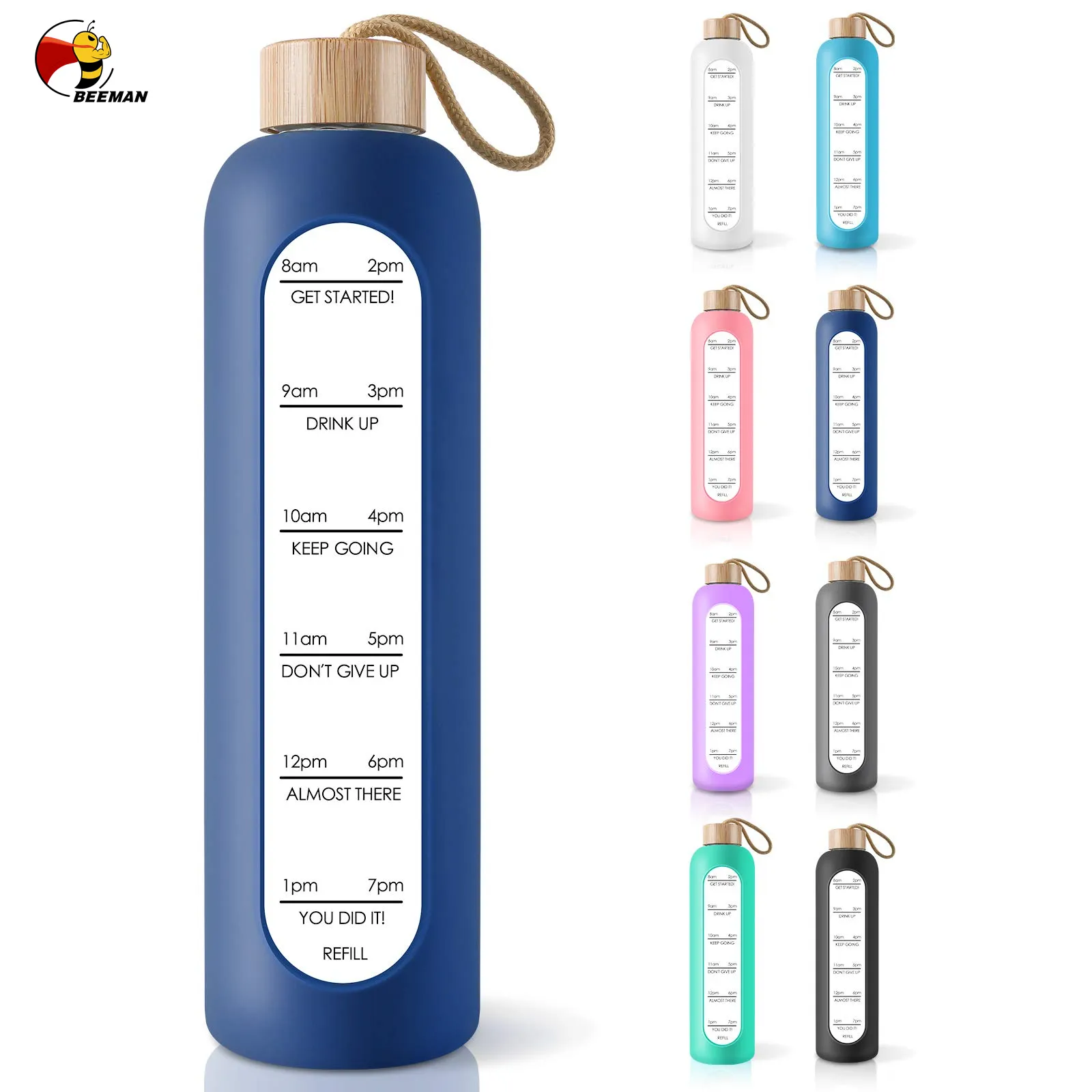 Beeman Cute Online Reusable Colorful Frosted Sports Glass Water Bottle With Silicone Sleeve