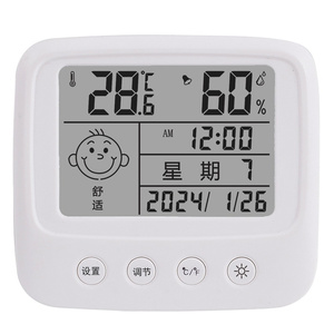 室内温度计数字湿度计房间温度计和湿度计，带时钟湿度温度功能电子 - Product Image 3