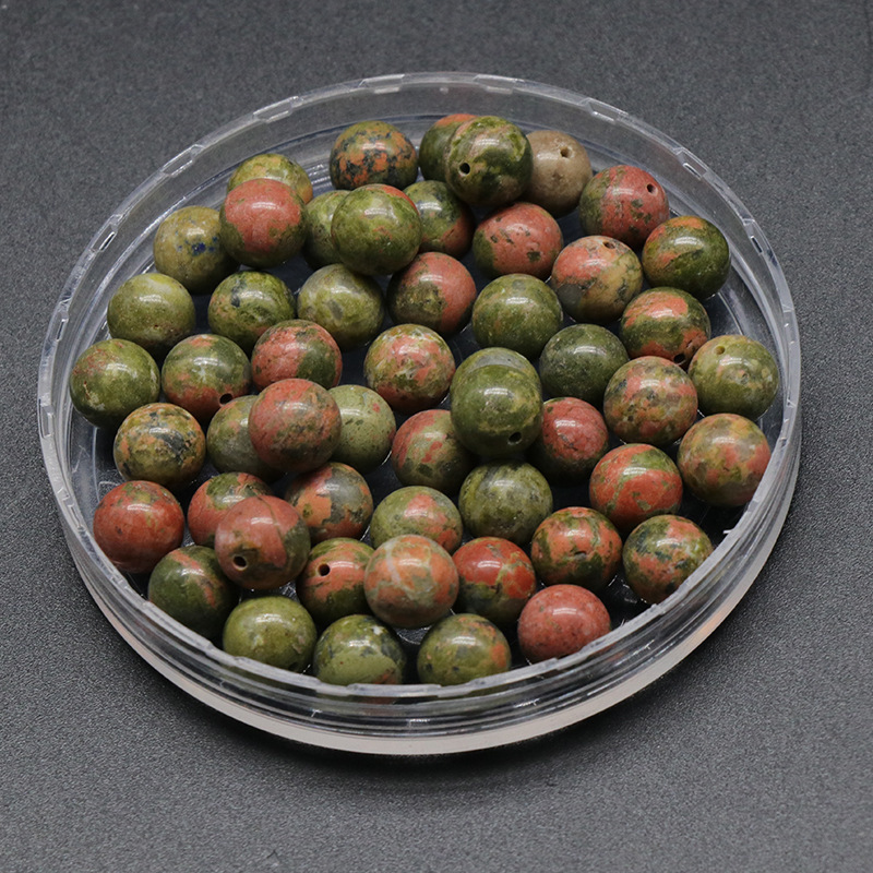 Unakite da 8 mm con foro passante a metà - pezzo singolo