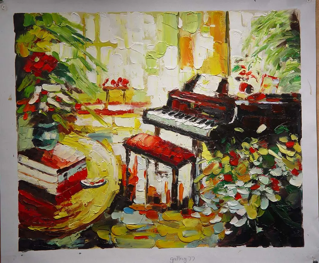 Pintura al óleo abstracta hecha a mano para decoración de pared, instrumentos musicales de Piano, lienzo Interior para comedor, dormitorio