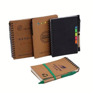 Venta al por mayor de Bloc de notas Kraft con bolígrafo logotipo personalizado notas adhesivas Eco papel Kraft cuaderno Mini cuaderno imprimir blocs de notas con bolígrafo - Product Image 5
