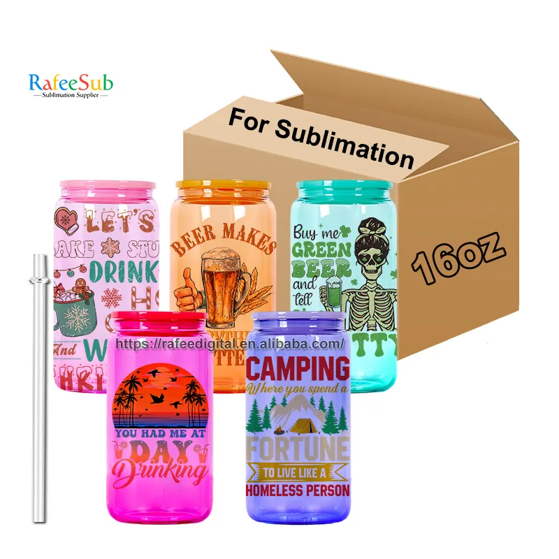 16 oz 16 oz Jelly Candy Colored Transparente Beer Can Shaped Blank Sublimation Glass Tumbler Cup com tampa plástica colorida e palha