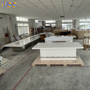 Long Rectangle <strong>Counter</strong> <strong>Height</strong> Office <strong>Table</strong> White Corian Bar <strong>Table</strong> Tall Meeting Office Desk <strong>Table</strong> with Led Light - Product Image 5
