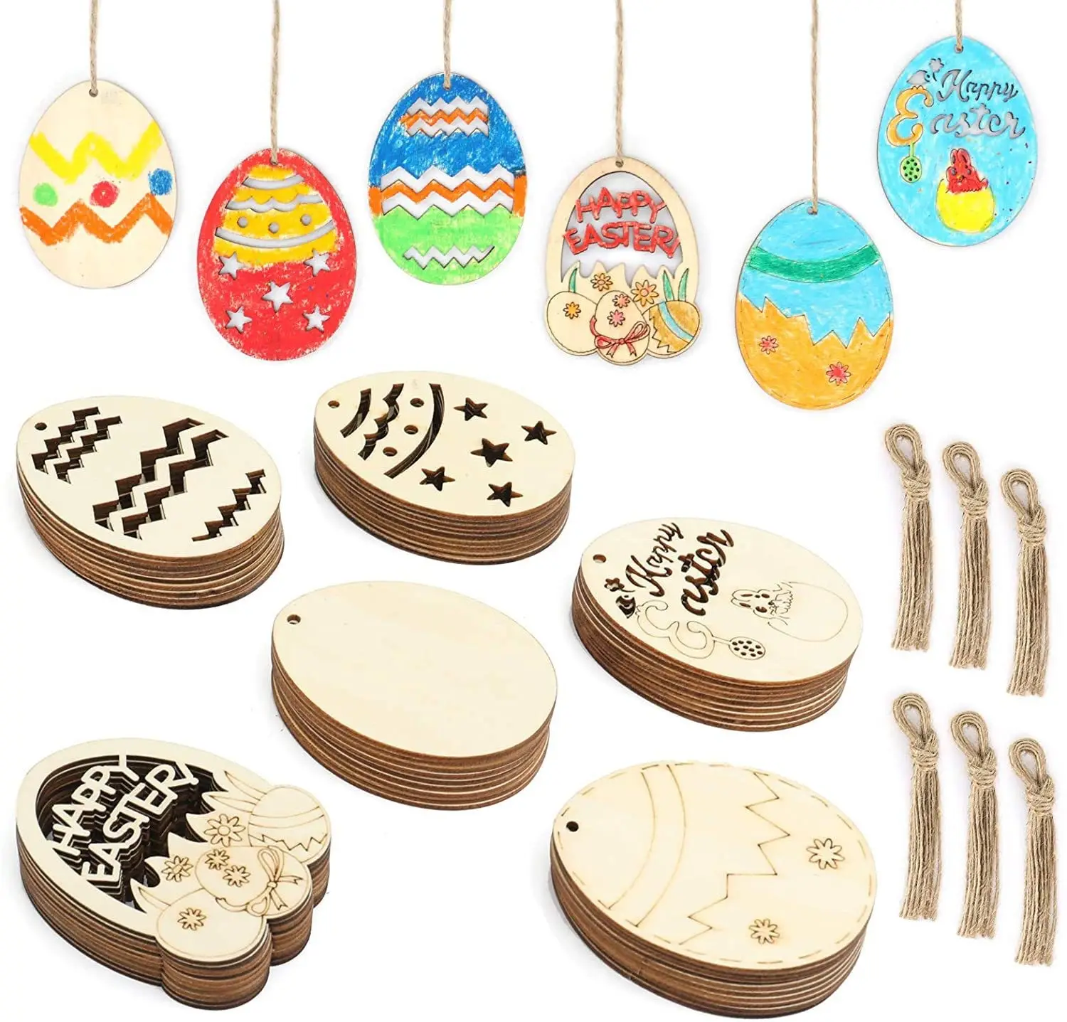 Artigianato in legno vendita di 2024 nuovo design Easter Egg coniglio decorazione per la casa fai da te Graffiti ciondolo in legno artigianato