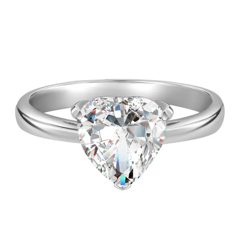 Love Heart Cincin potongan bunga es, bertatahkan berlian putih 925 perak murni berlian Tinggi 5A untuk pernikahan pertunangan wanita