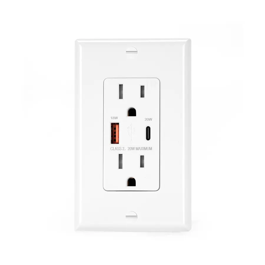 Prise de courant murale à charge rapide 15A AC125V avec USB et prise murale standard américaine électrique de type A + C PD20W