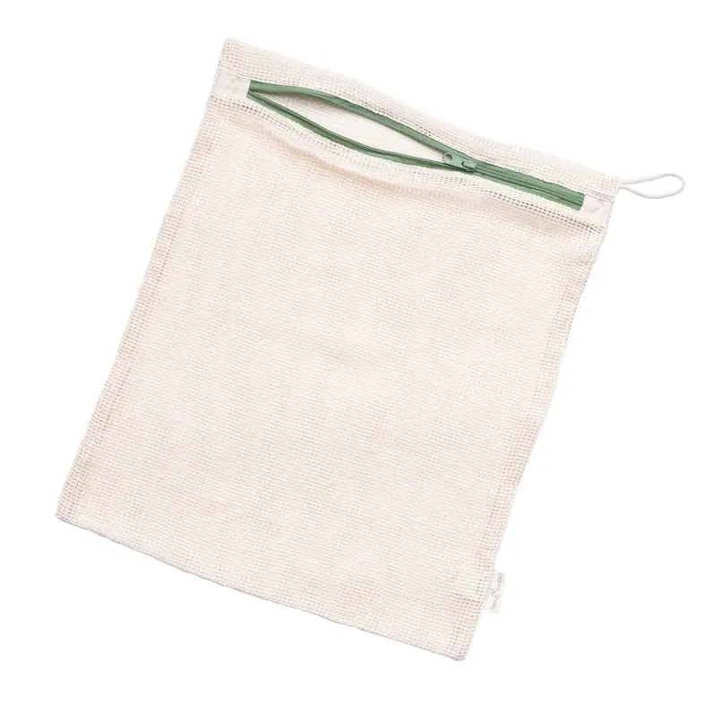 Neue Wäsche säcke aus Bio-Baumwoll gewebe mit buntem Wasch beutel mit Reiß verschluss
