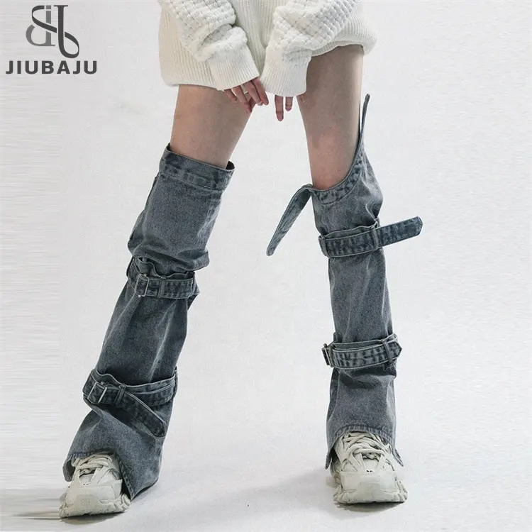 Denim Leg Warmers 80s Knee High Harajuku Buckle Jean Socks Punk Gothic Leg Cover Stockings