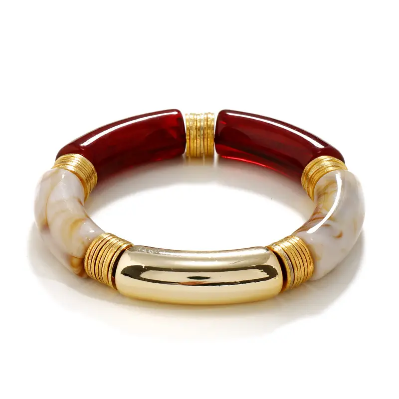 Summer Jewelry Customized Color Mix 8MM Marble Stretchable Elastic Acrylic Resin Bamboo Tube Bracelets & Bangles