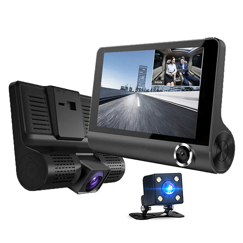 Três melhores Câmeras Câmera Traço Cam Veículo Camcorder Dashboard 4.0 polegadas Auto 3 Lens Carro DVR 1080P Carro Preto caixa