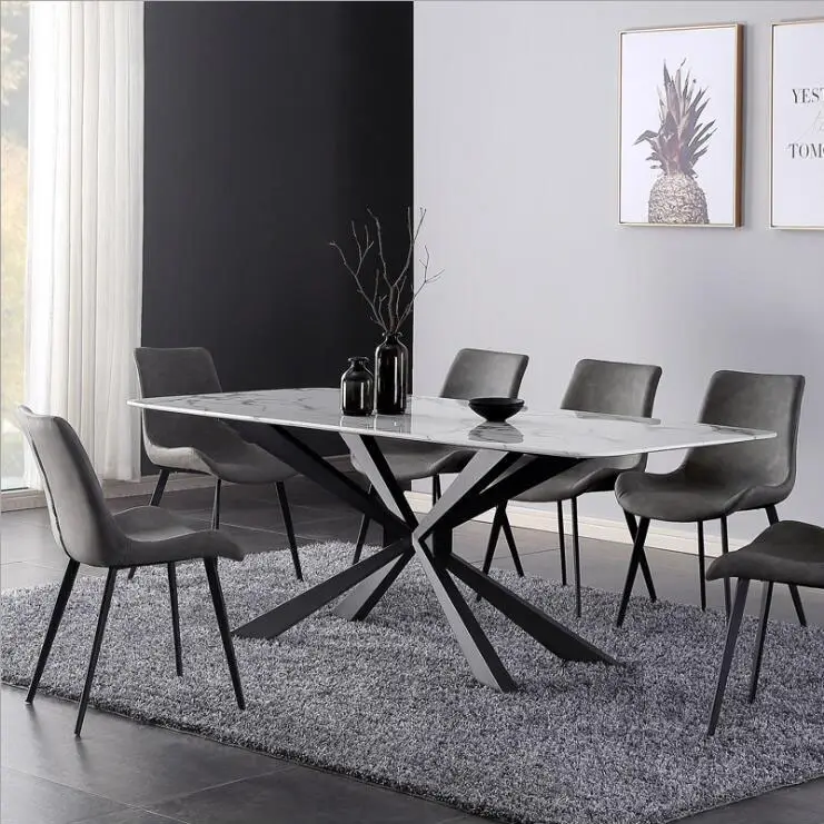 Di lusso top in marmo tavolo da pranzo con sabbia nera in acciaio al carbonio di base mobili sala da pranzo