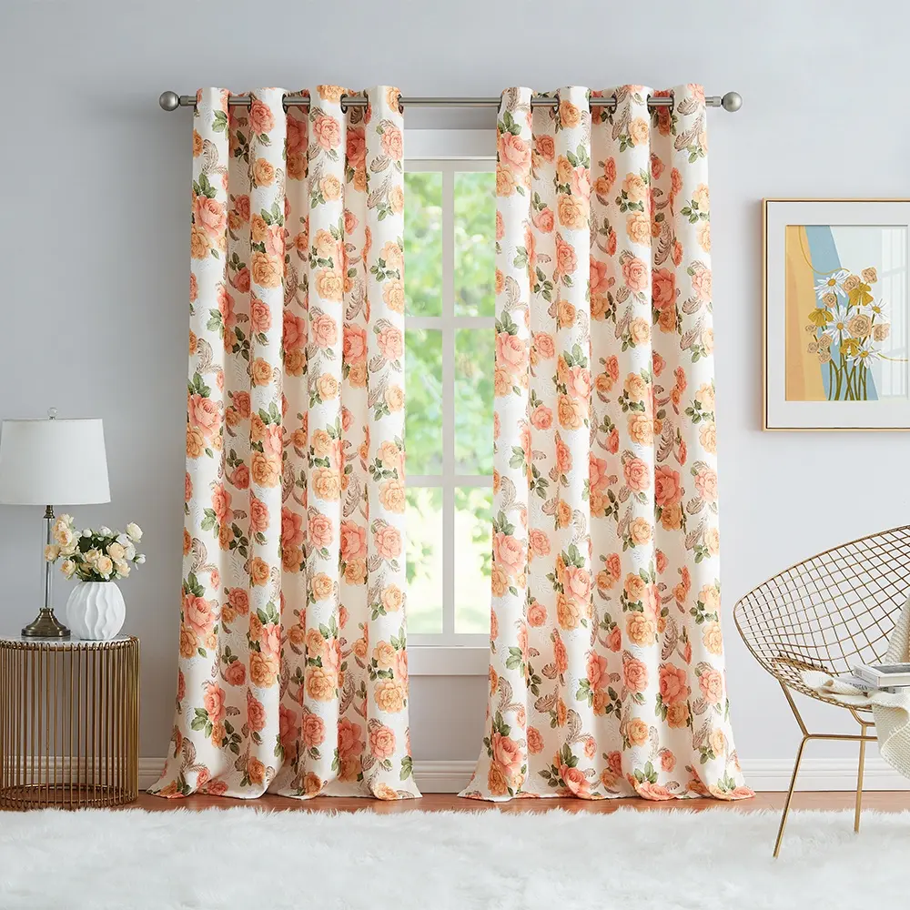 Cortinas de blackout, novo design americano moderno floral estampado feito de luxo para a decoração da sala de estar em casa