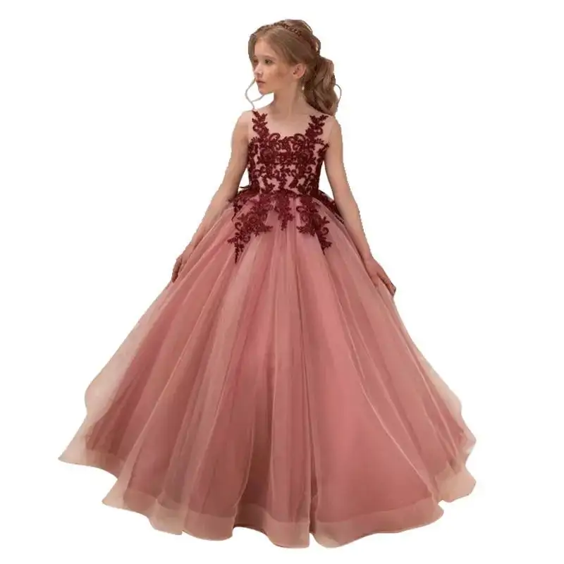 Vestidos de princesa, sem mangas, formal, bonito, de alta moda, sem manga, bordado, criança, aniversário, festa noturna, vestidos de princesa para meninas de 5 a 10 anos