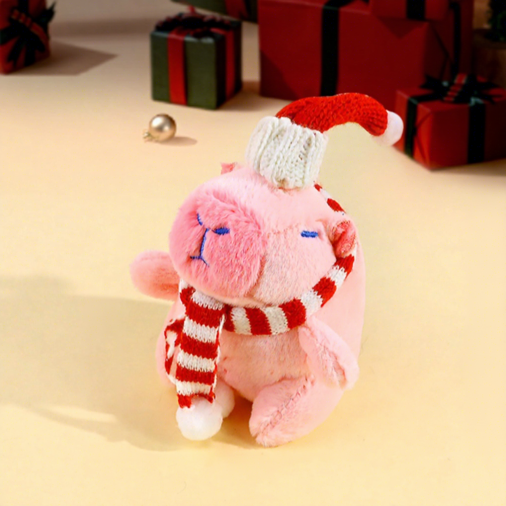 white scarf, pink Capibara