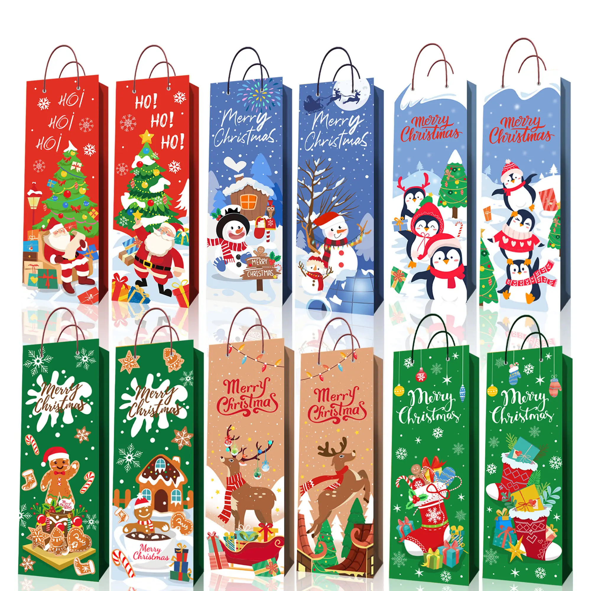 HJ009 Kraft Paper Wine Gift Bags with Handle Single Bottle Wine Tote Bag Sock Deer Penguin Decoration for Christmas