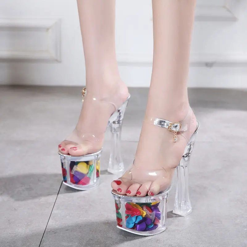 PDEP-zapatos de tacón alto de PVC para mujer, calzado transparente con hebilla en el tobillo, con plataforma gruesa, de stripper