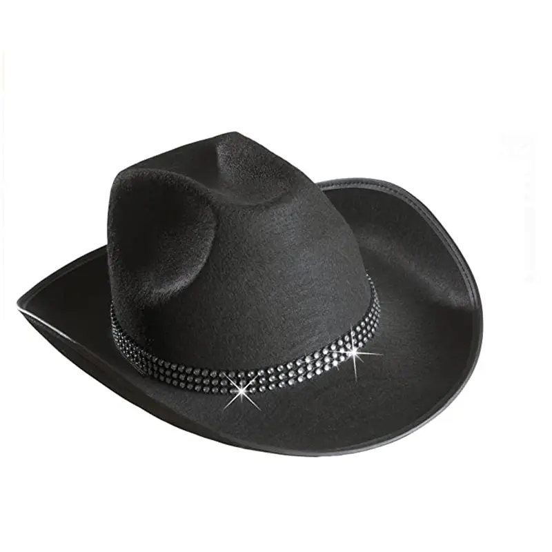 Sombreros de vaquero de fieltro brillantes personalizados al por mayor sombrero de fiesta de vaquero clásico para adultos sombrero de vaquera suministros de fiesta juguete