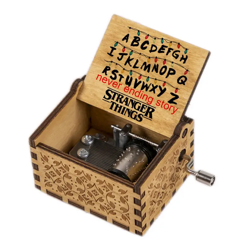 Caja de música Stranger Things para hombres y mujeres, caja de música de madera con temática "Never Ending Story", se puede personalizar, TF29, 1 unidad