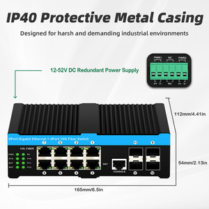 Conmutador Gigabit Ethernet gestionado L3 industrial de fibra 10G Realtek Chip de 12 puertos - Product Image 2