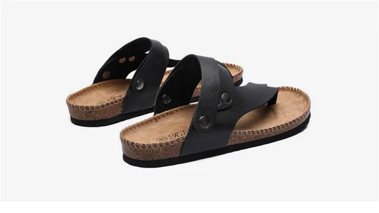 Female Slippers and Sandals Summer Beach Open Toe Slides Cork Slipper Leather Sandals for Men