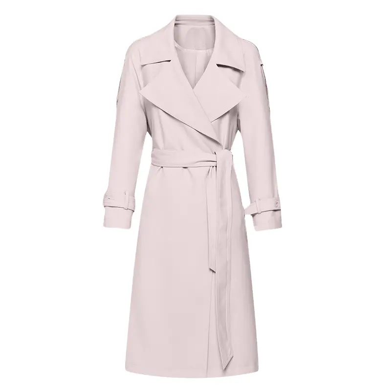 Moda Nova Elegante Personalizado Cor Sólida Luxo Longo Mulheres Trench Coat Rosa Outwear Sobretudos Casuais para As Mulheres
