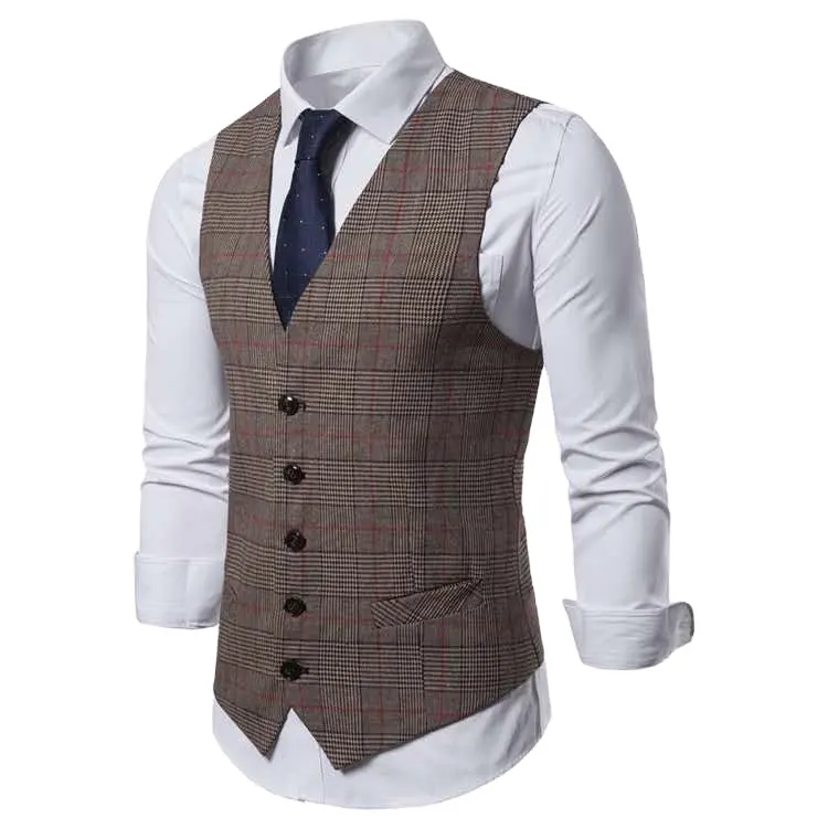 Custom Latest Design Hot Fashion Work Formal Striped Man Sleeveless Vest waistband single breasted Striped v-neck men's vests