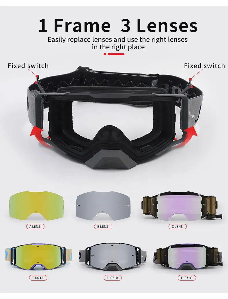 JIEPOLLY TPU-Rahmen individueller Großhandel abziehbare UV400 Moto Mx Sportbrille abnehmbare Dirtbike Motorräder Motocross-Brille