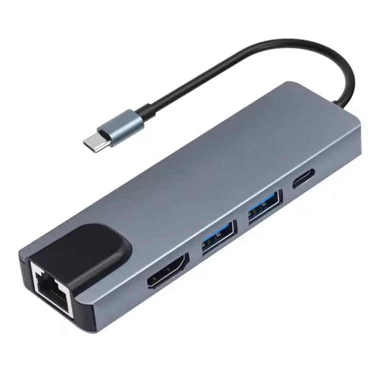 Convertidor adaptador Ethernet de carga 5 en 1 para Mac Pro Window, HUB de tipo C RJ45 USB C tipo C a USB 3,0 HDTV PD gris, novedad