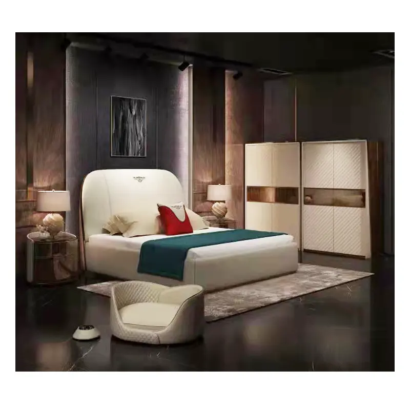 Cama de cuero nórdico de último diseño, cama de cuero contratada posmoderna, muebles de dormitorio principal de 1,8 metros, cama blanda tamaño king