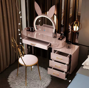 Çocuklar ahşap tuvalet masası mobilya Vanity makyaj masası ve tabure seti ucuz Dressers kızlar için ayna ile - Product Image 5