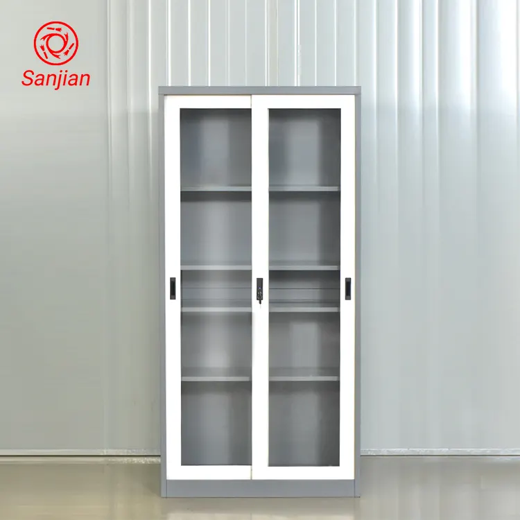 Factory direct new KD grey metal office file cabinet document storage display glass sliding door steel file cabinet