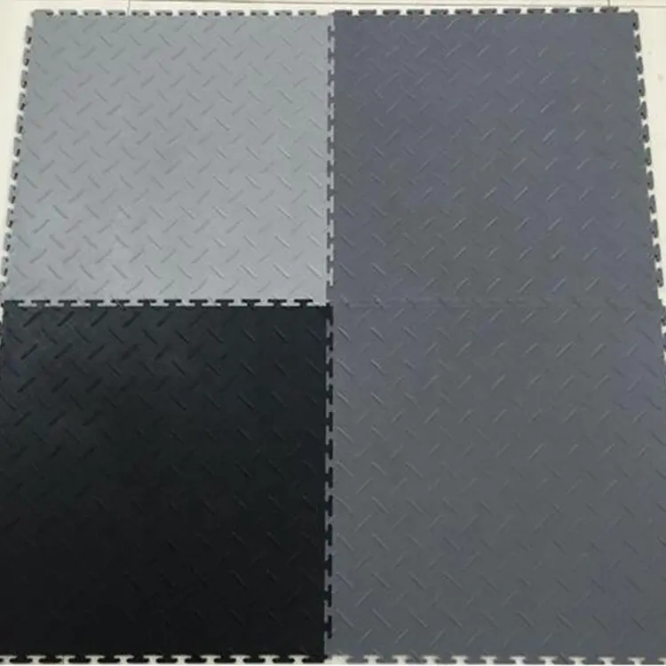 Checker Interlocking Garage Floor Tiles Plate / Diamond / Treadplate Plastic PVC Car Workshop Vinyl Flooring Industrial 6mm