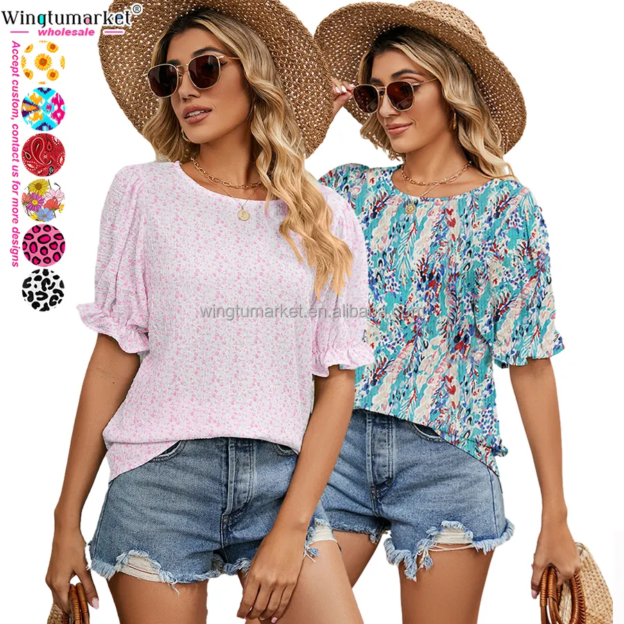 Tasarımcı yaz kadın bluzlar krep çiçek fırfırlar puf kollu casual bayanlar bluz kadınlar için zarif gömlek tops