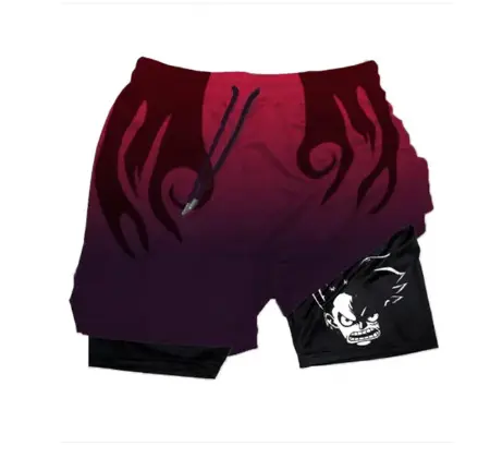 Celana pendek Luffy One-piece, celana olahraga pria Anime, celana pantai bernapas lapisan ganda dengan pola, Hadiah Dekorasi
