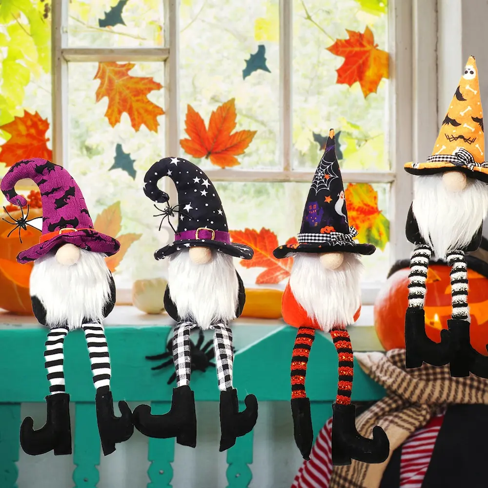Décoration d'halloween en peluche haut chapeau sorcière naine Gnome poupée ornements mignon dessin animé nain à longues jambes Halloween elfe décoration de la maison